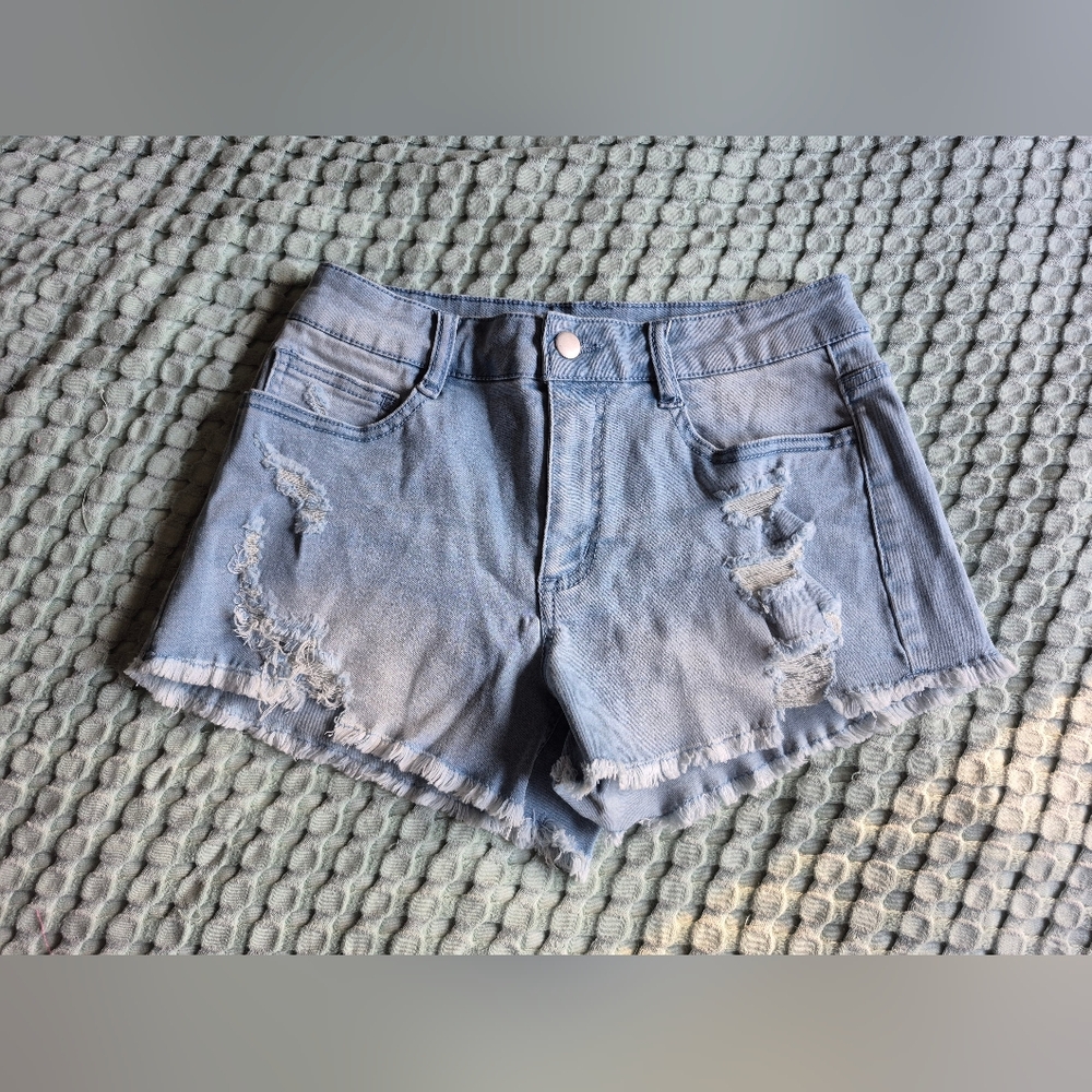 Light Blue Distressed Denim Shorts